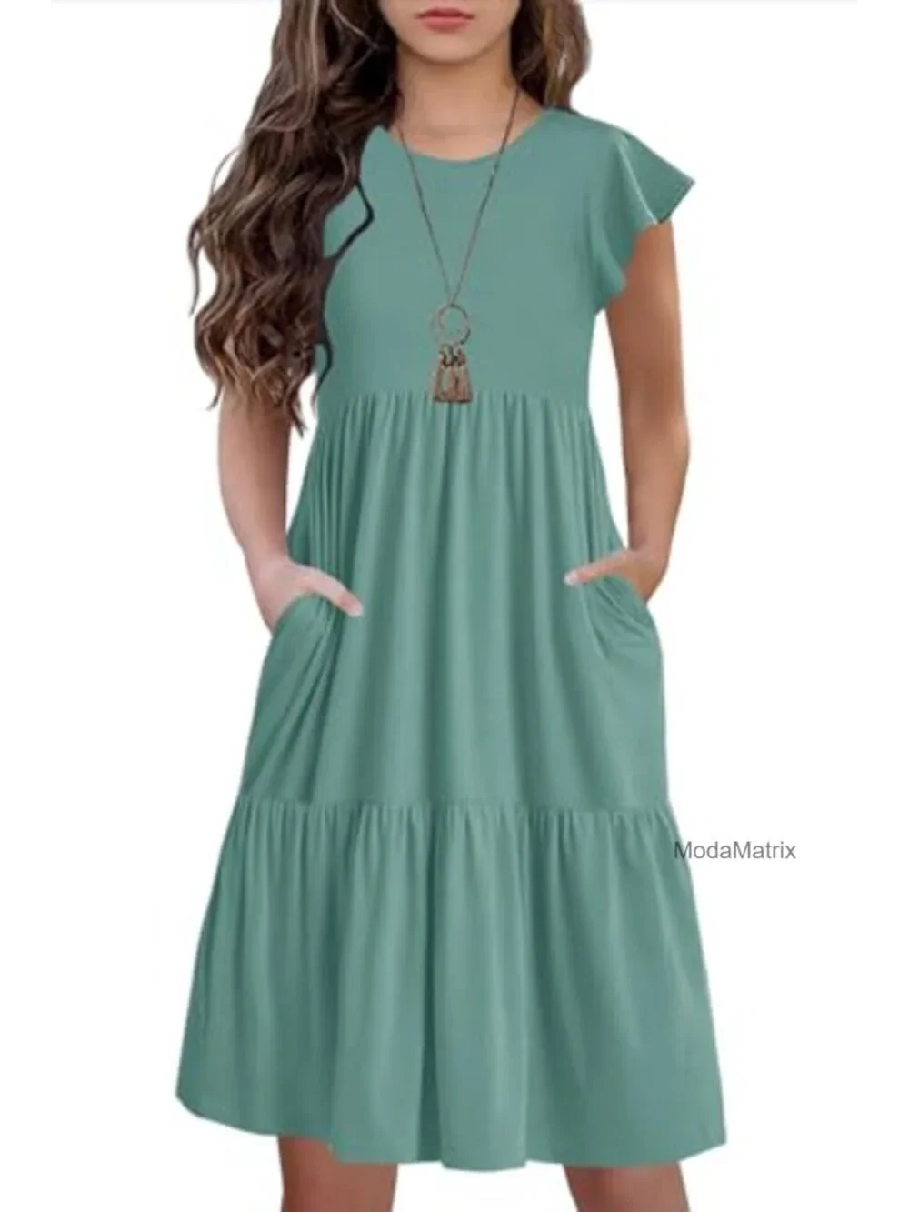 Girls Casual Ruffle Tiered Dress with Pockets Short Sleeve Lightweight Summer